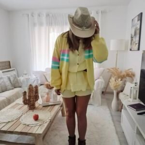 Gilet femme jaune tendance bohème