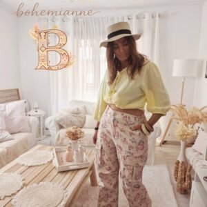 Pantalon cargo femme fleuris bohème