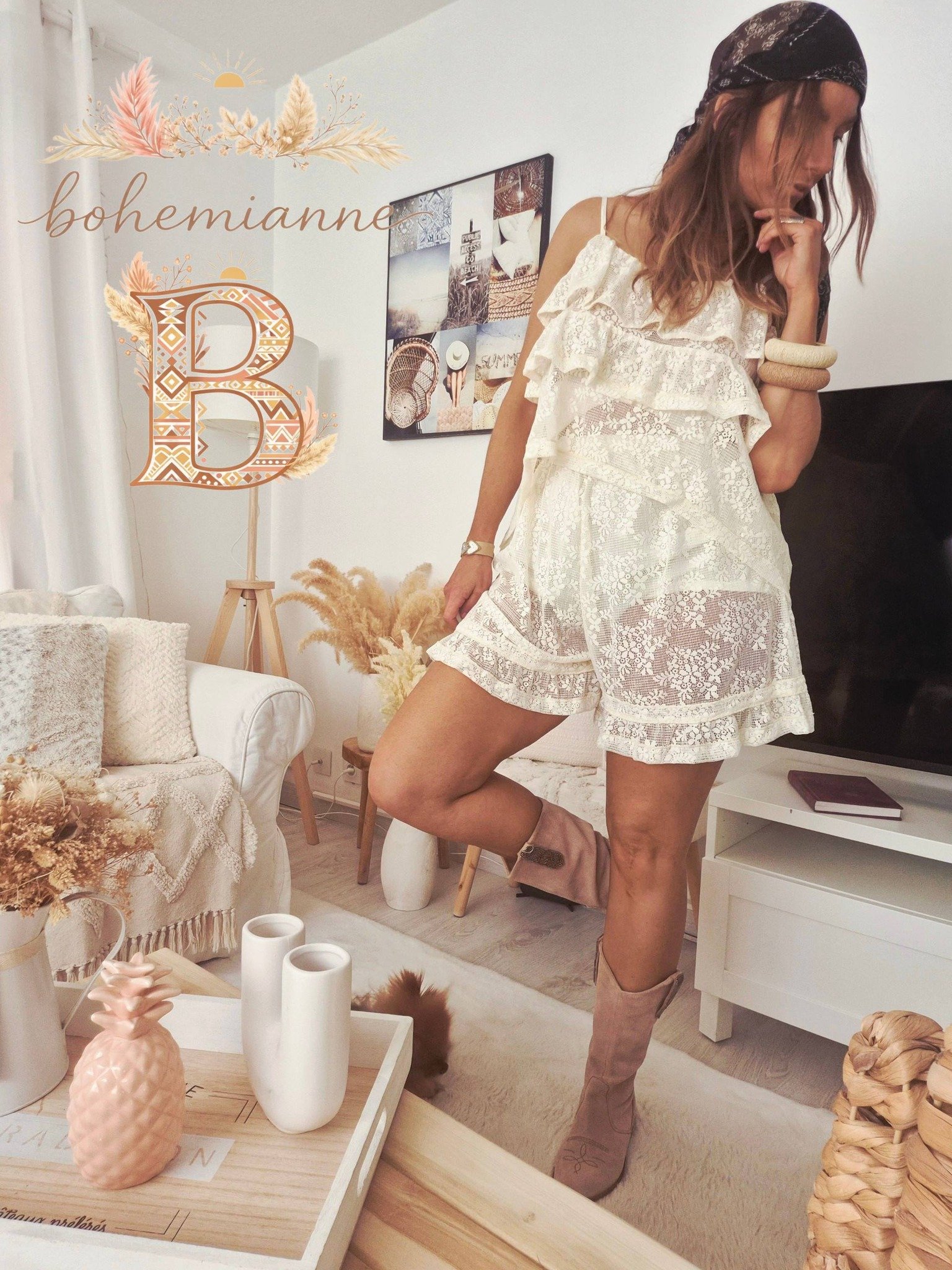 Ensemble short et débardeur dentelle bohème romantique femme