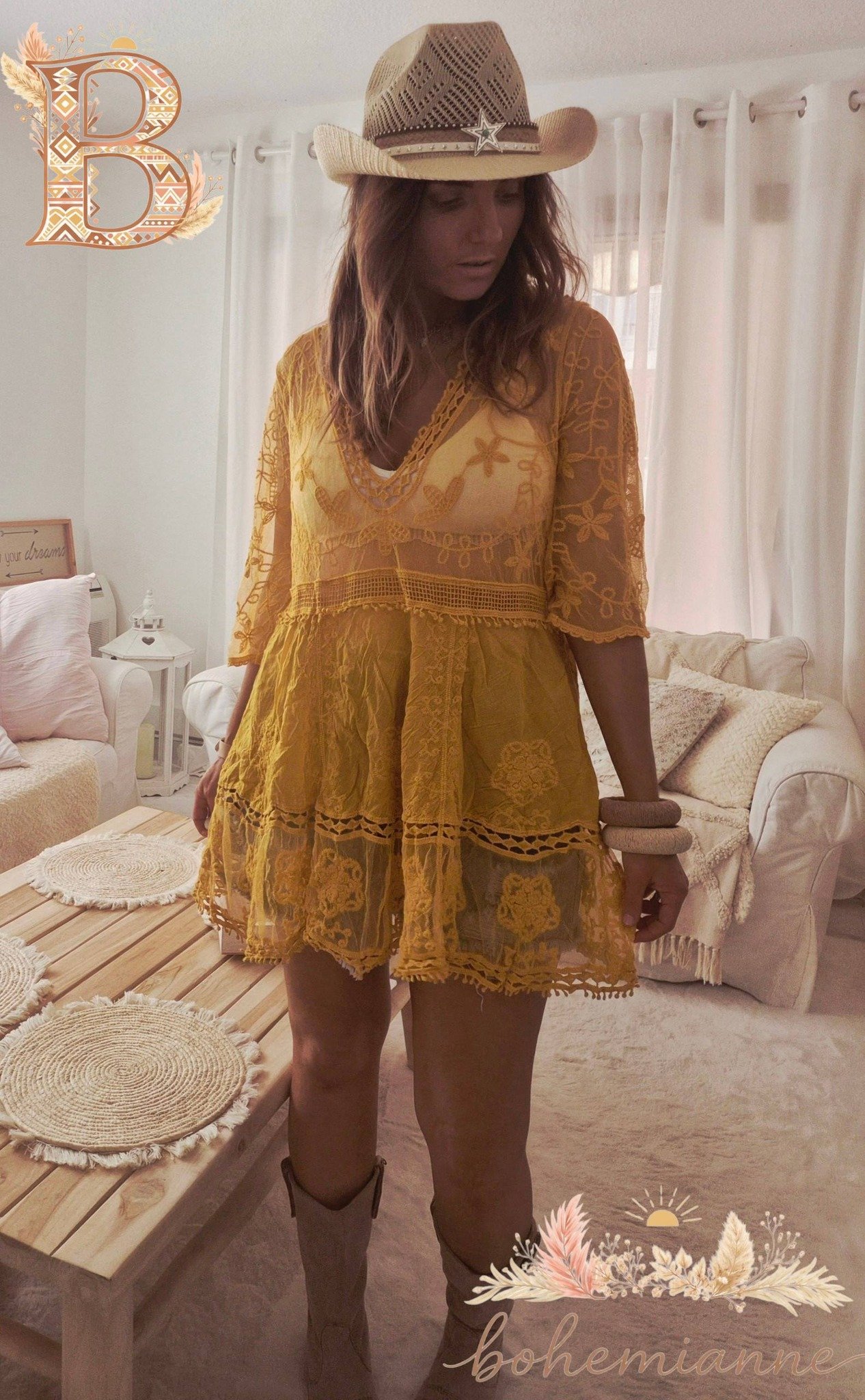 Robe dentelle jaune LOUNA – Image 2