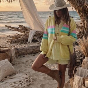 Gilet long jaune femme bohème tendance