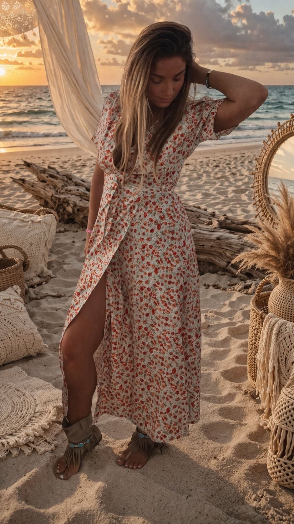 Robe longue fleuris femme bohème tendance