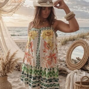 Robe femme bohème fleuris à fine bretelles