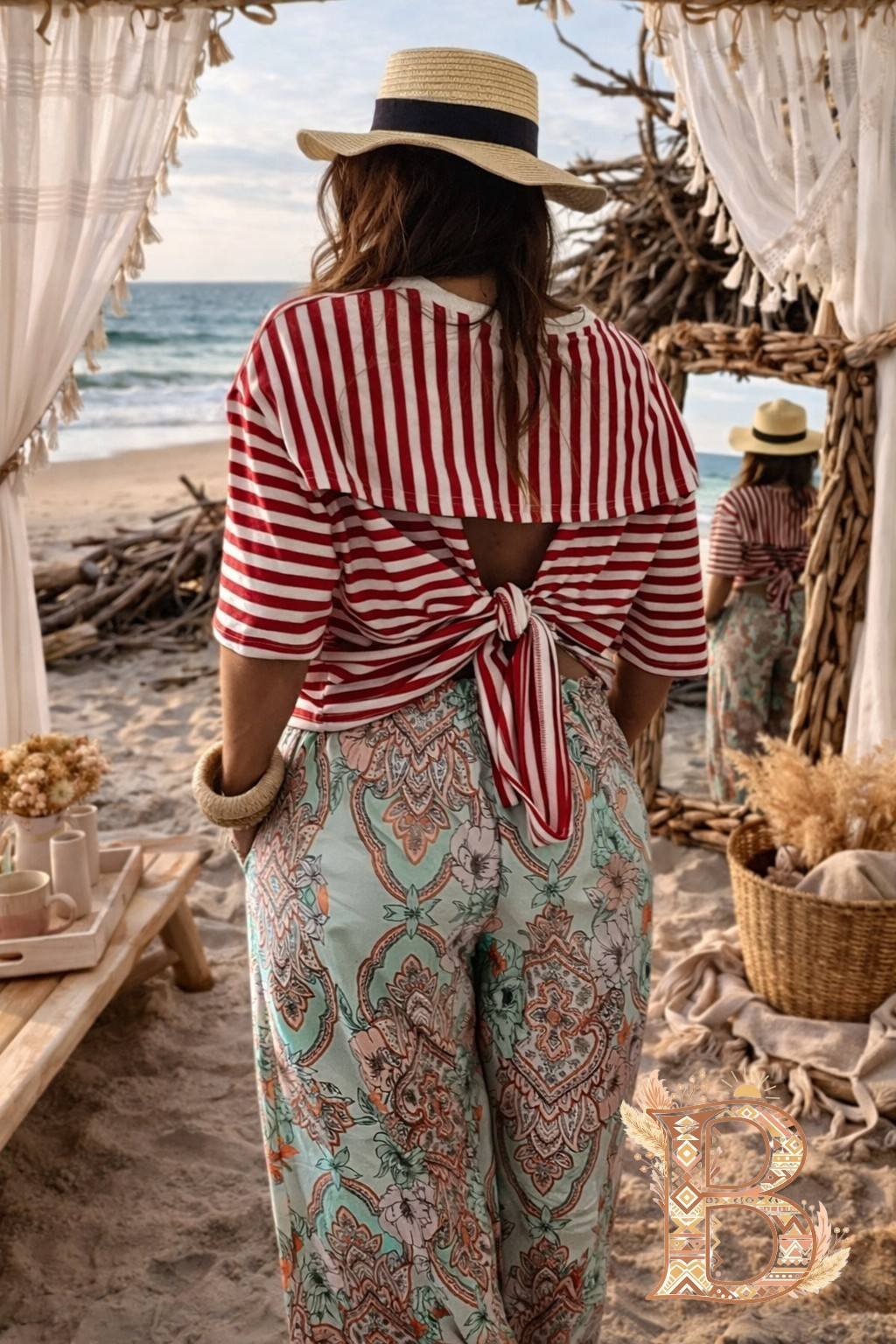 Pantalon bohème fluide femme imprimé effet soie coupe large été chic style plage