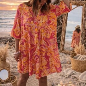 Robe bohème multicolore femme qualité italienne coupe fluide style été chic plage