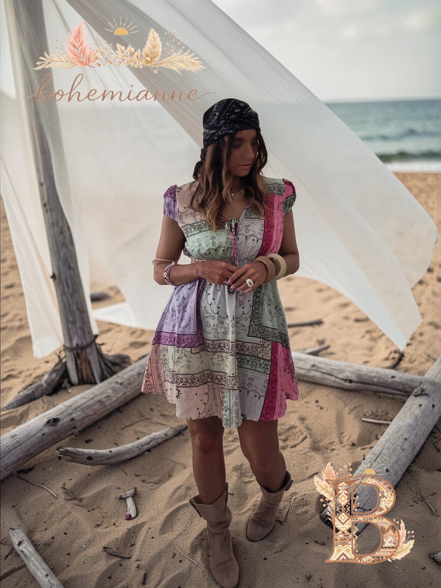 Robe bohème multicolore femme coupe fluide été chic style plage