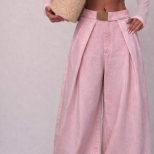 Pantalon large rose femme style bohème chic taille haute coupe ample