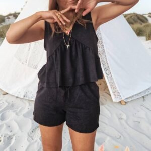 Ensemble détente noir Black Breeze Tulum avec short et top fluide style bohème chic