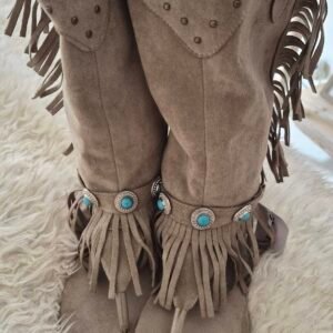 Bottes bohème beige à franges avec détails turquoise style western femme