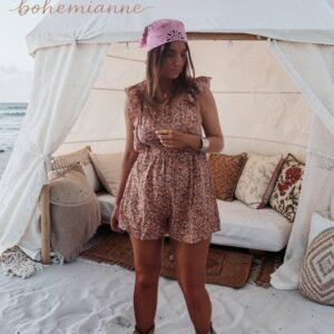 Combishort fleuri Bloom Laguna avec manches à volants et taille élastique style bohème chic été